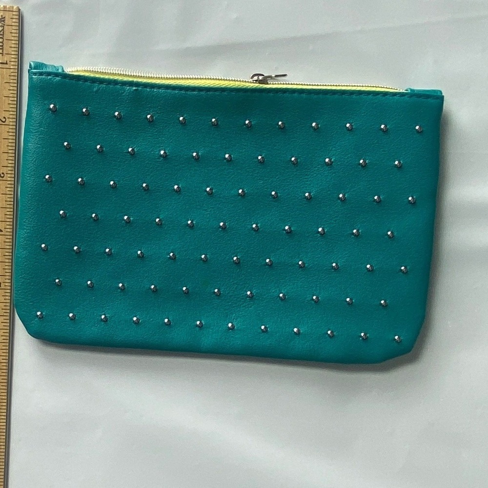 IPSY teal green studded cosmetic makeup bag pouch zipper closure